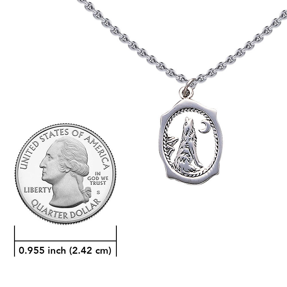 Howling Wolf with Moon Silver Pendant with Chain Set TSE684