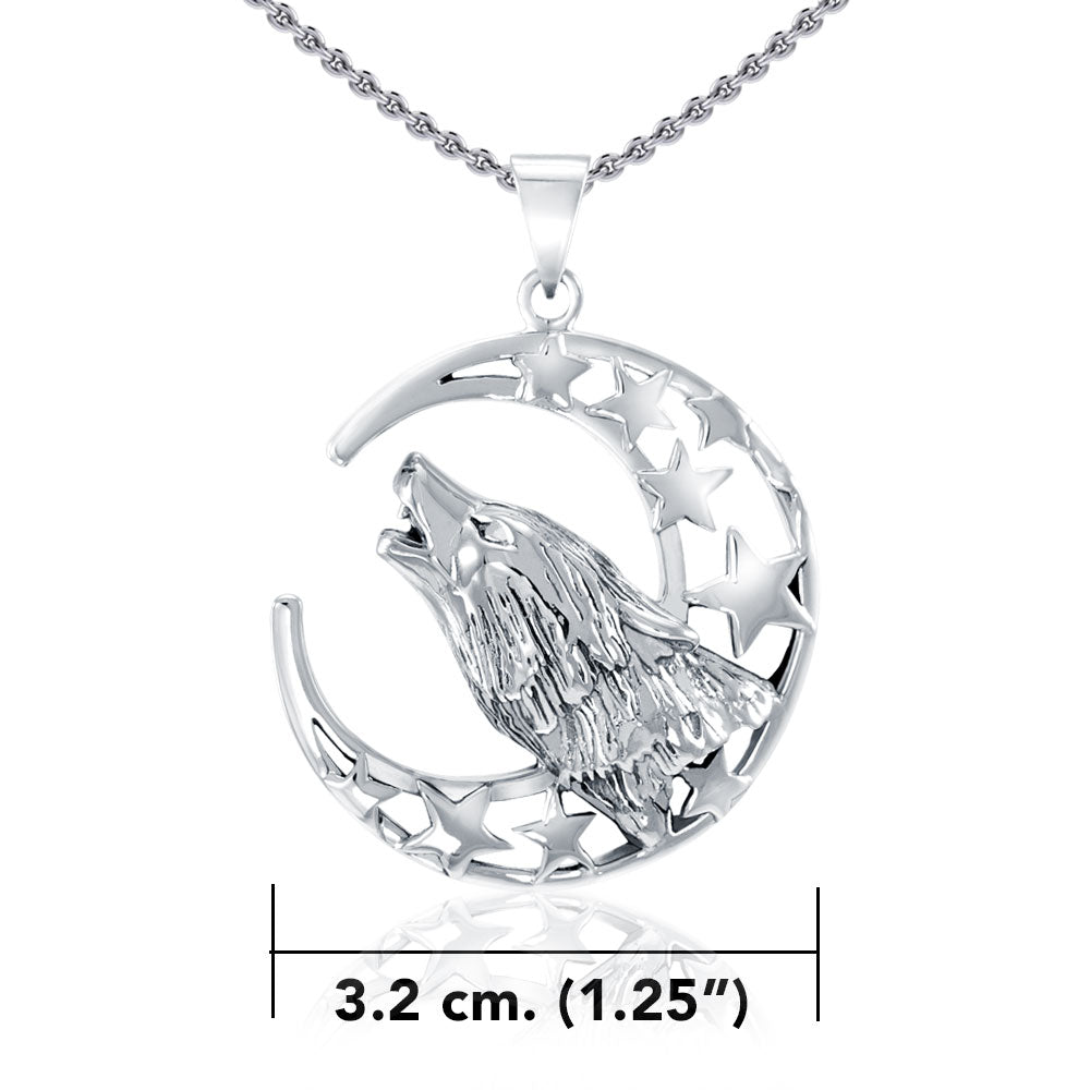 Baying Wolf Sterling Silver Pendant With Chain Set TSE744