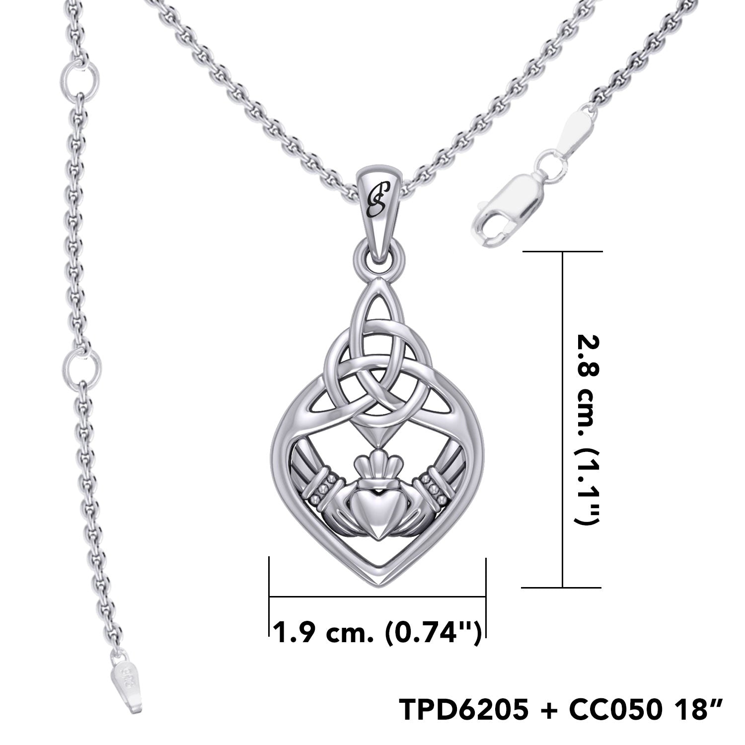 Celtic Claddagh Triquetra Heart Sterling Silver Pendant - Symbol of Eternal Love by Peter Stone Jewelry TPD6205