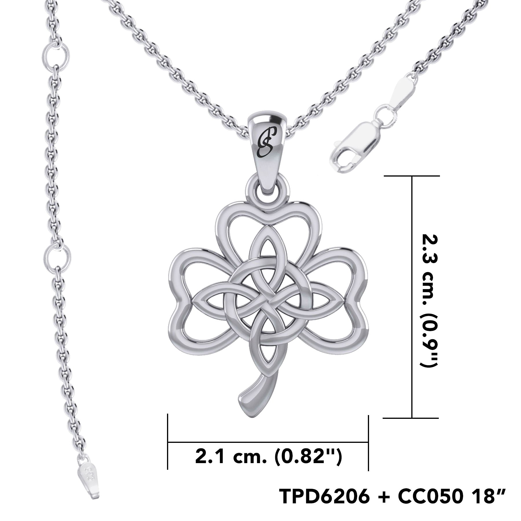 Celtic Shamrock and Four-Point Knots Sterling Silver Pendant - Intricate Connections by Peter Stone Jewelry TPD6206