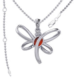 Serenity Soars: Eternal Dragonfly Sterling Silver Pendant with Oval Gemstone Connection by Peter Stone Jewelry - Inspiring Your Journey to Success TPD6212