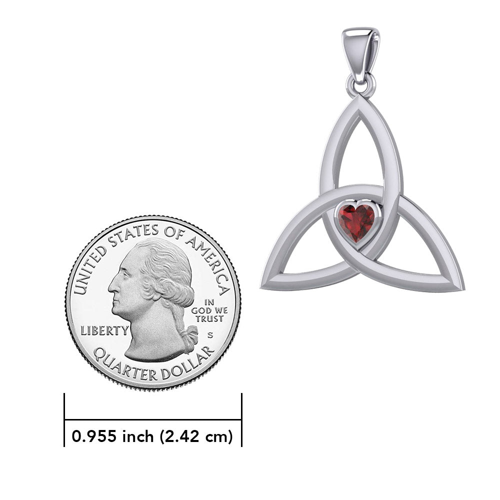The Celtic Trinity Knot 14 Karat White Gold Pendant with Heart Gemstone WPD5342