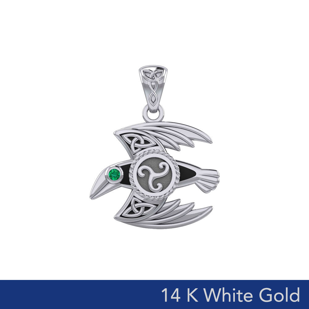 Behind the Mystery of the Mythical Raven 14K White Gold Pendant with Gemstone WPD5381