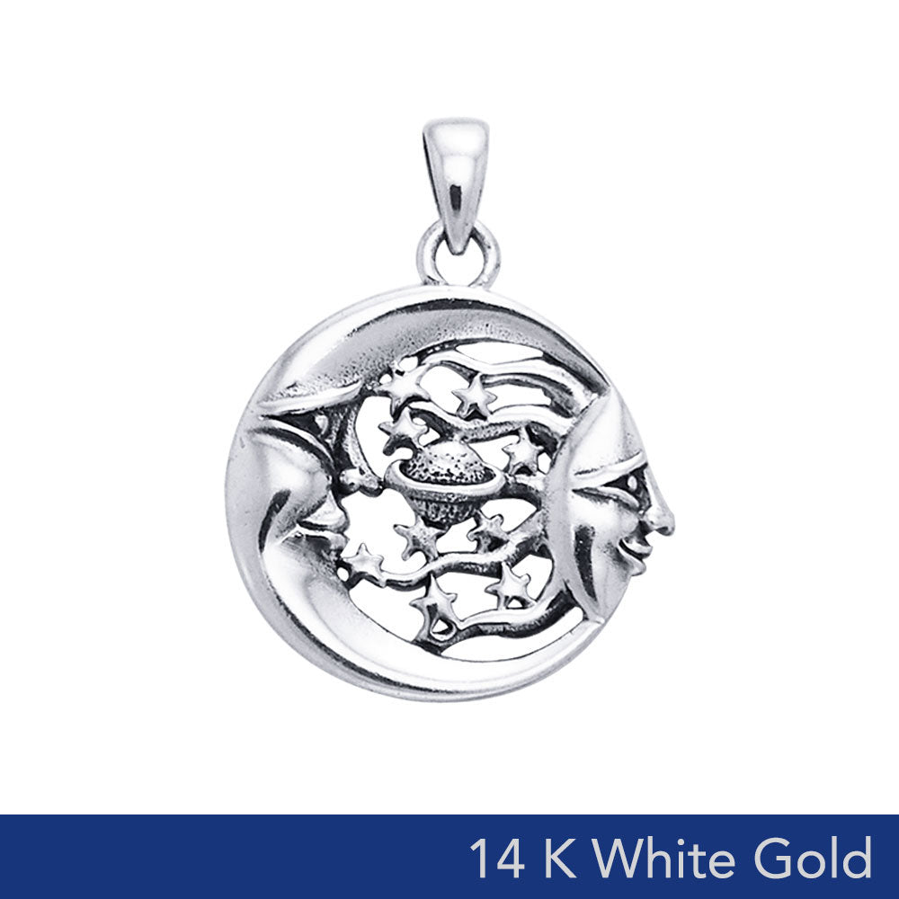 Moon Sun Stars And Planet 14K White Gold Pendant WTP3137