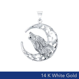 Baying wolf around the celestial beauty ~ 14K White Gold Pendant WTP831