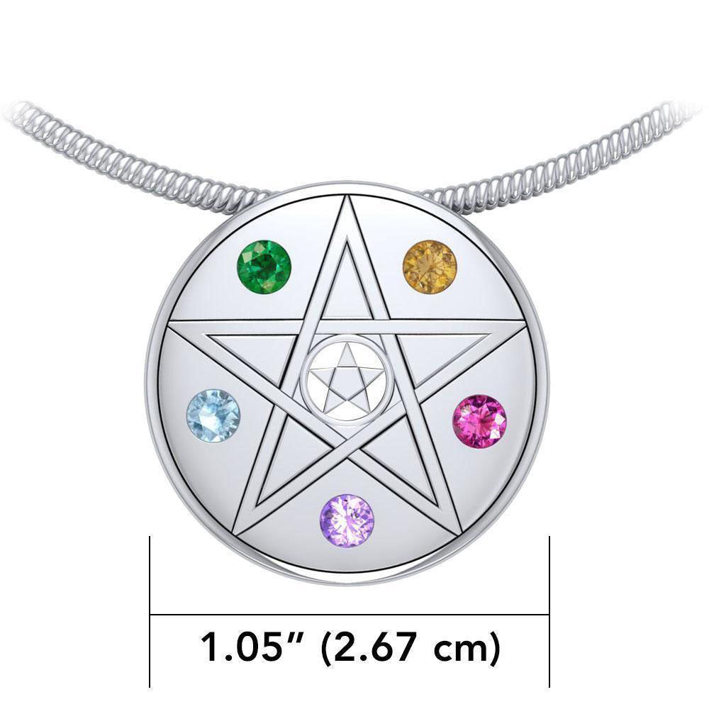 Pentacle Disc Sterling Silver Pendant With Gemstone TP3112