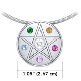 Pentacle Disc Sterling Silver Pendant With Gemstone TP3112