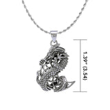 The Mythical Dragon Clutching Celtic Moon Sterling Silver Pendant TP992
