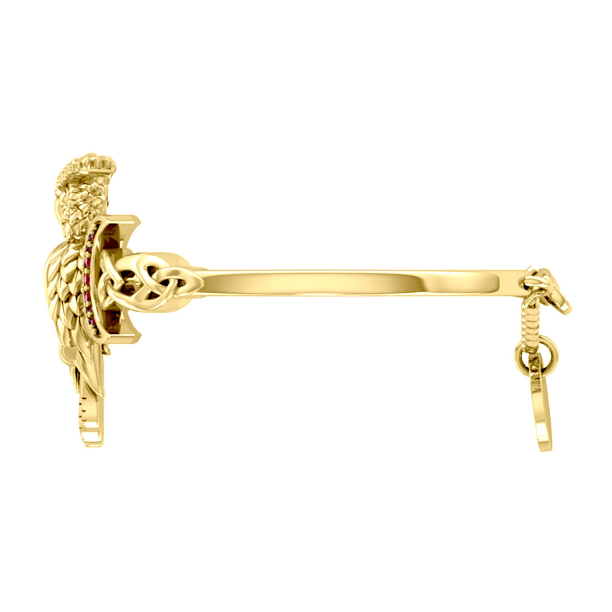 Great Horned Owl with Crescent Moon and Celtic Heart 14K Gold Cuff Bracelet GBA290