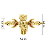 Great Horned Owl with Crescent Moon and Celtic Heart 14K Gold Cuff Bracelet GBA290