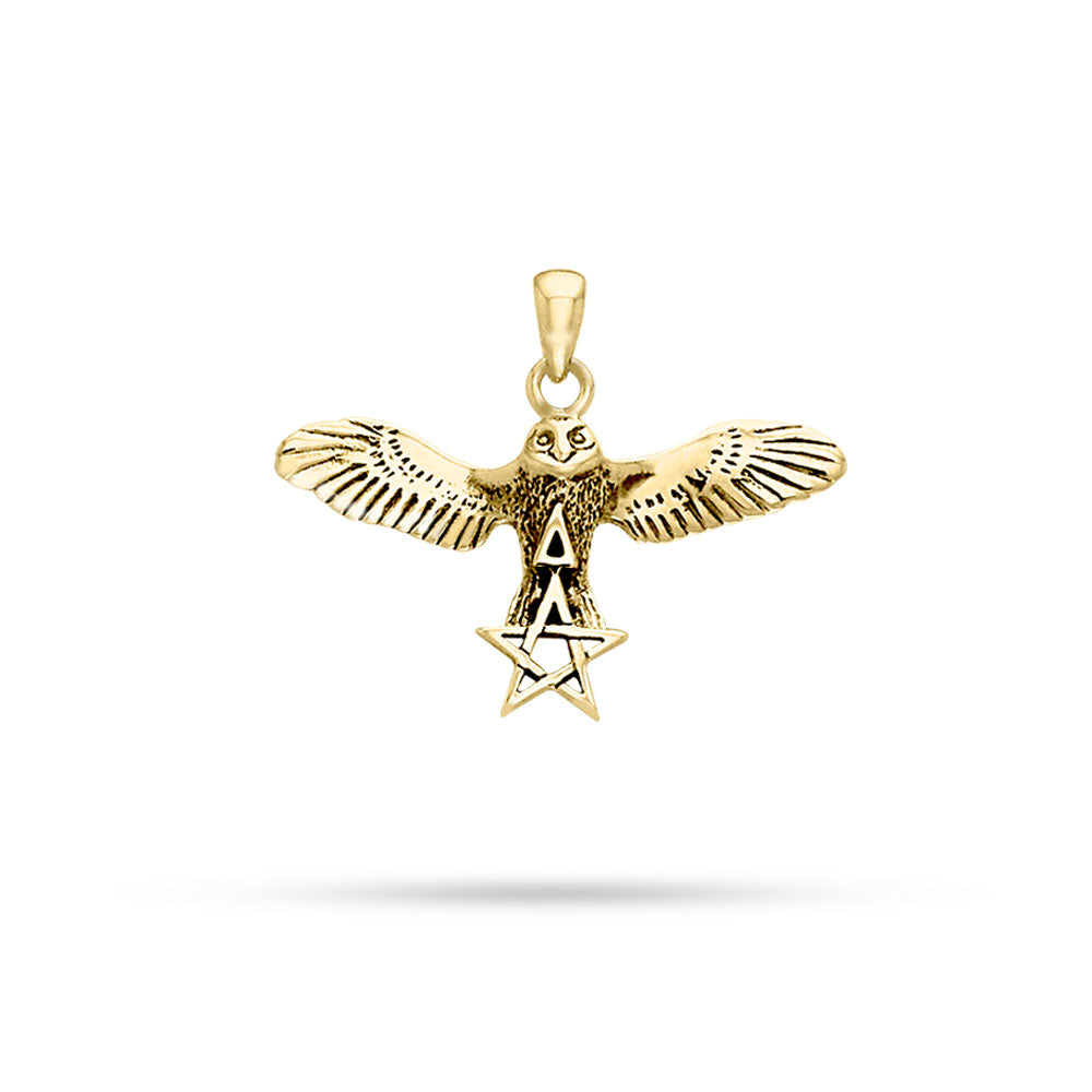 Flying Owl with Pentacle and Triangle Gold Pendant GPD1010