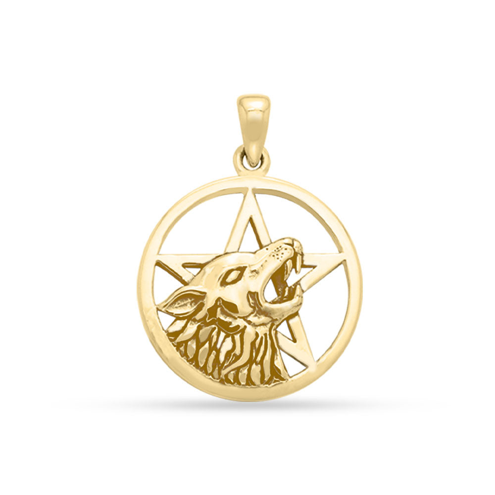 Wolf on Pentacle Gold Pendant GPD3137