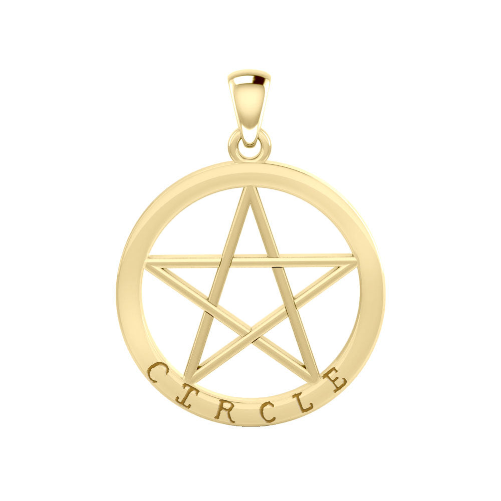 Circle Pentacle Solid Gold Pendant GPD4509
