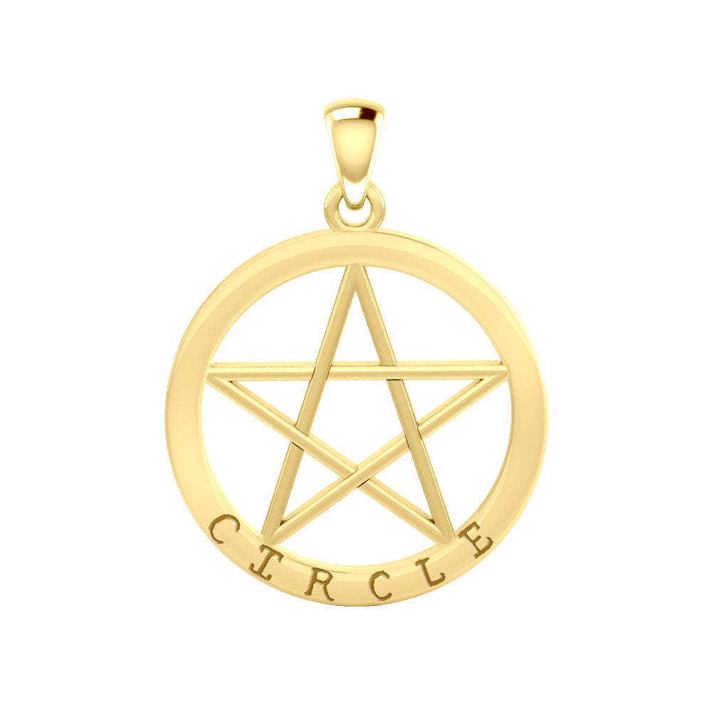 Circle Pentacle Solid Gold Pendant GPD4509