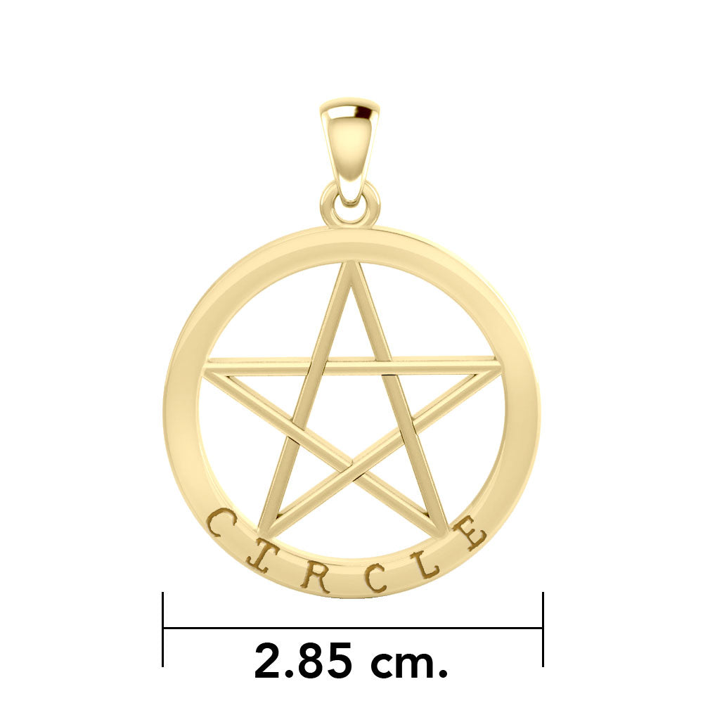 Circle Pentacle Solid Gold Pendant GPD4509