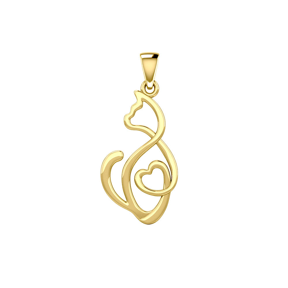 Running Cat with Heart 14K Yellow Gold Pendant GPD5280