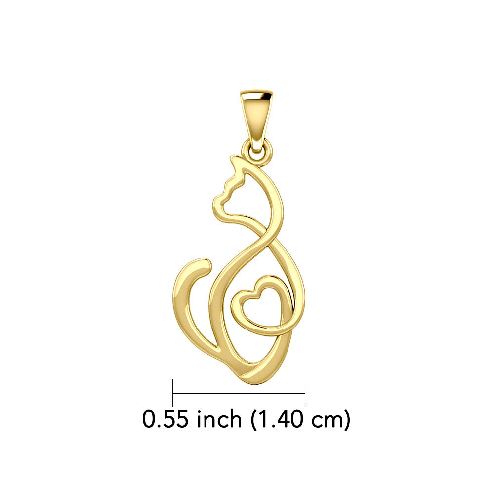 Running Cat with Heart 14K Yellow Gold Pendant GPD5280