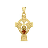 Claddagh Celtic Cross with Lucky Four Leaf Clover 14K Yellow Gold Pendant GPD5359