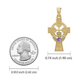 Claddagh Celtic Cross with Lucky Four Leaf Clover 14K Yellow Gold Pendant GPD5359