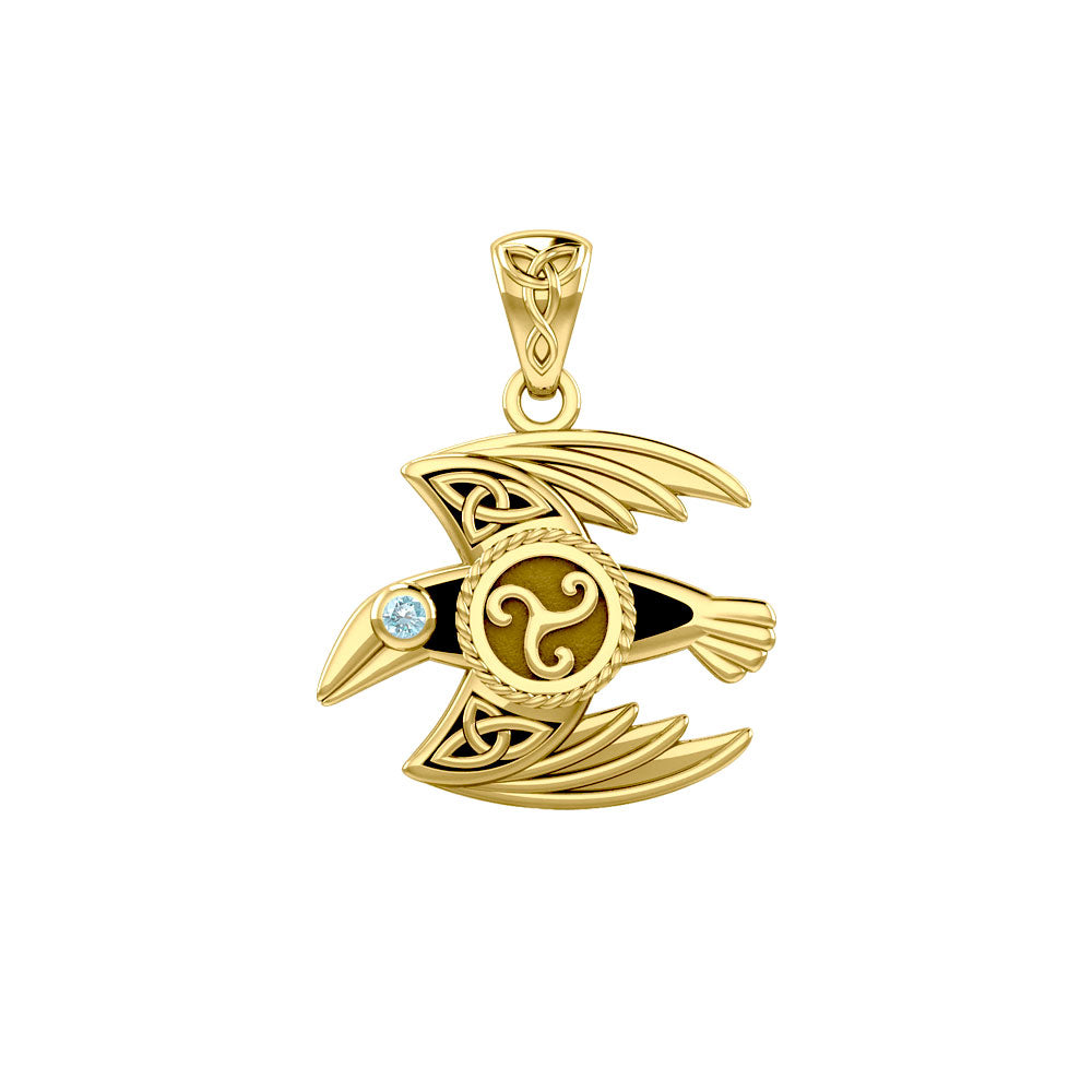 Behind the Mystery of the Mythical Raven 14K Yellow Gold Pendant with Gemstone GPD5381