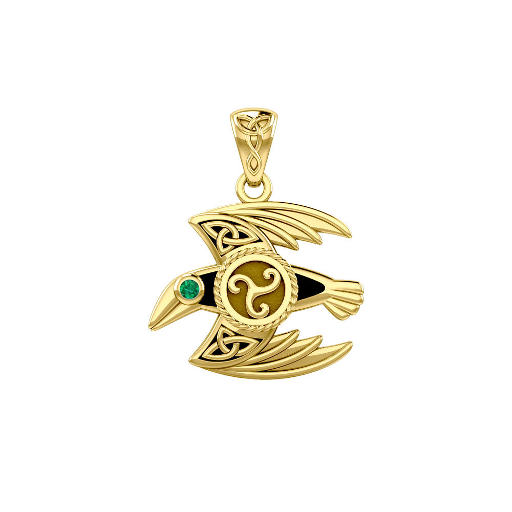 Behind the Mystery of the Mythical Raven 14K Yellow Gold Pendant with Gemstone GPD5381