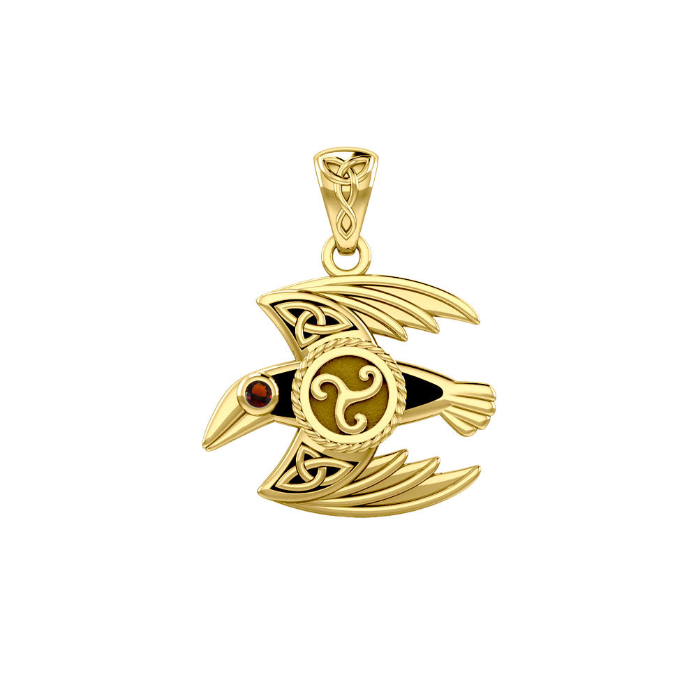 Behind the Mystery of the Mythical Raven 14K Yellow Gold Pendant with Gemstone GPD5381