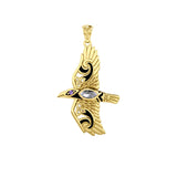 Mythical Raven 14K Yellow Gold Pendant with Gemstone GPD5382