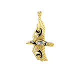 Mythical Raven 14K Yellow Gold Pendant with Gemstone GPD5382