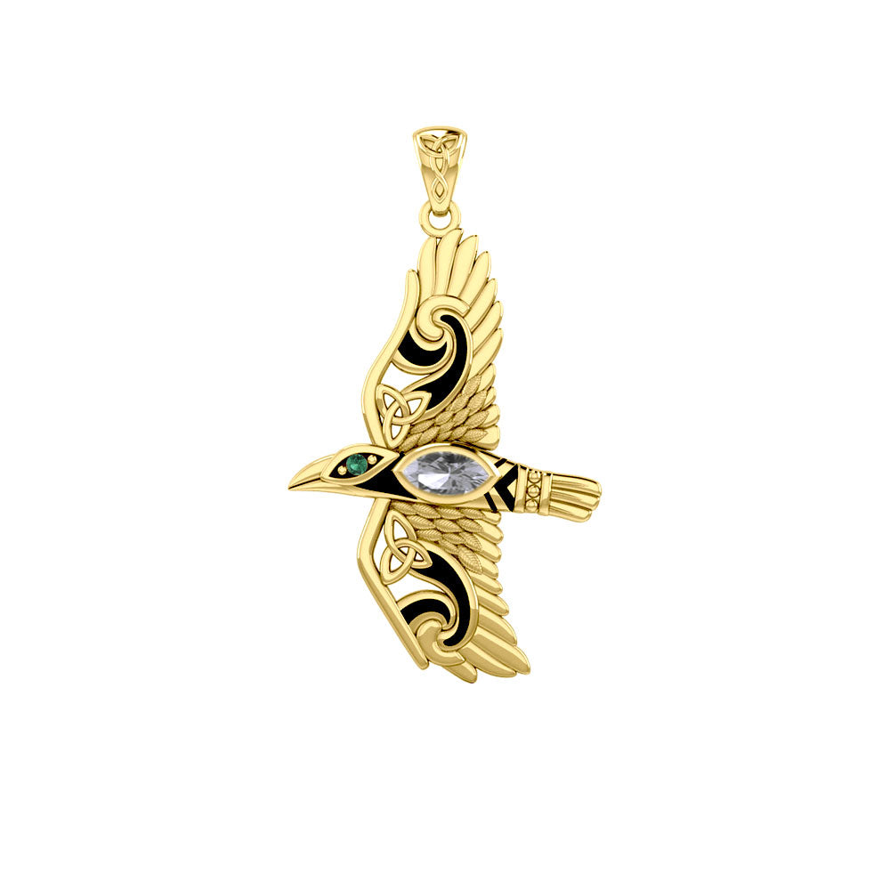 Mythical Raven 14K Yellow Gold Pendant with Gemstone GPD5382