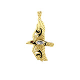 Mythical Raven 14K Yellow Gold Pendant with Gemstone GPD5382
