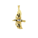 Mythical Raven 14K Yellow Gold Pendant with Gemstone GPD5382