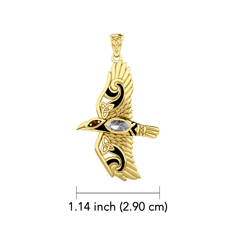 Mythical Raven 14K Yellow Gold Pendant with Gemstone GPD5382