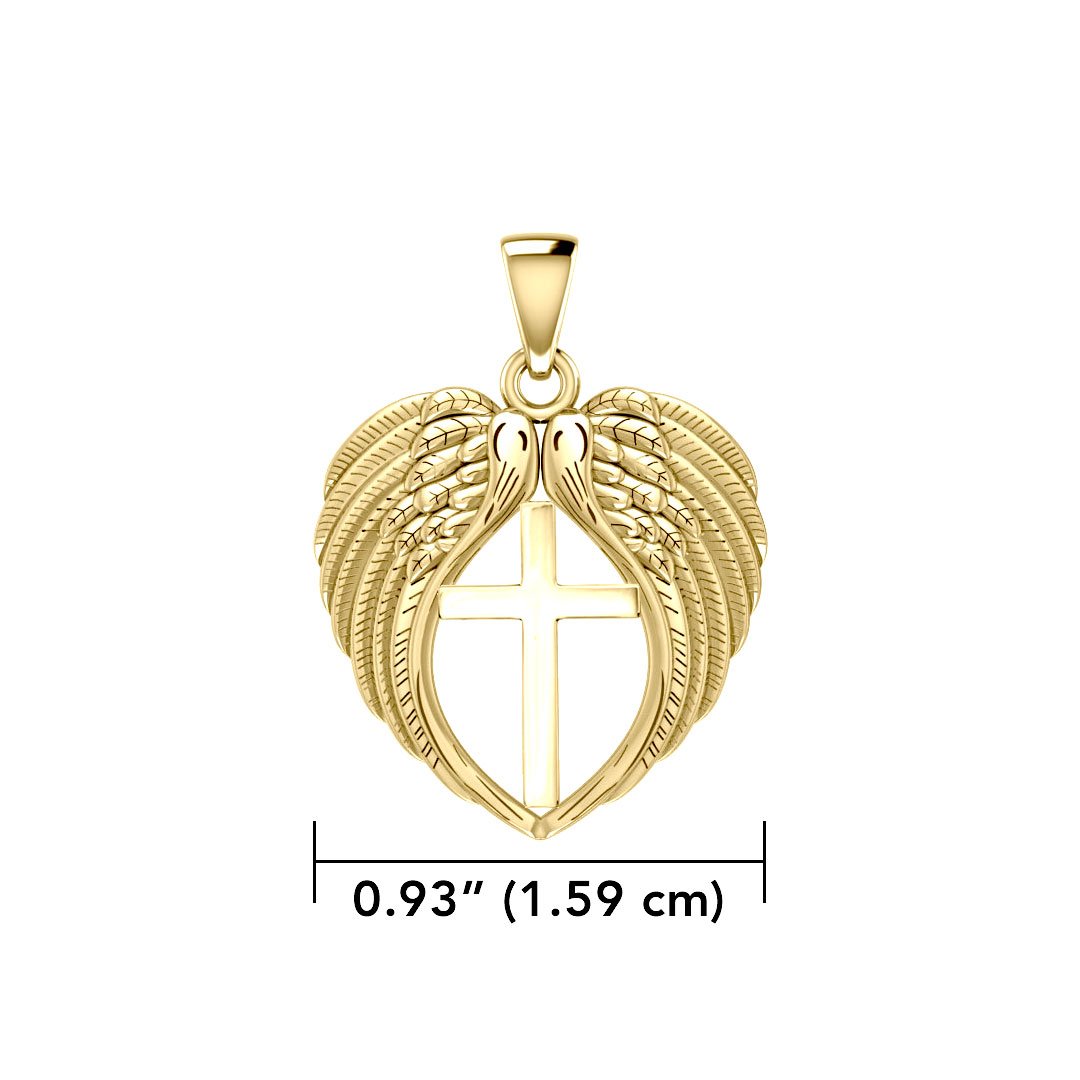 Feel the Tranquil in Angels Wings Solid Gold Pendant with Cross GPD5481