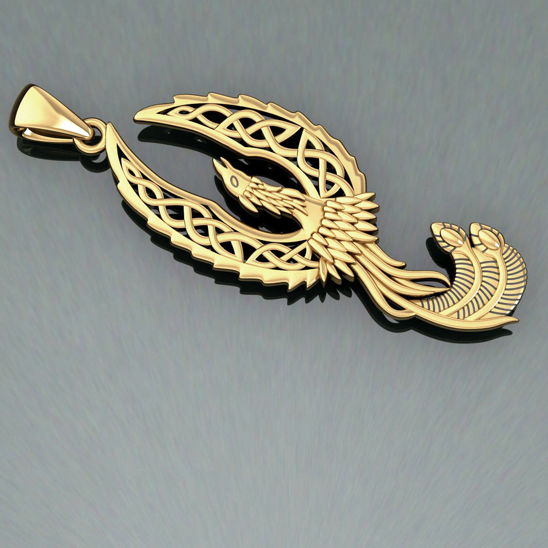 Mythical Celtic Phoenix Solid Gold Pendant GPD5724