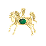 Celtic Running Horse 14K Yellow Gold Pendant with Gem GPD5730