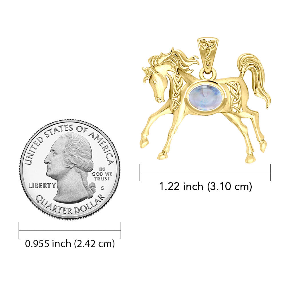 Celtic Running Horse 14K Yellow Gold Pendant with Gem GPD5730