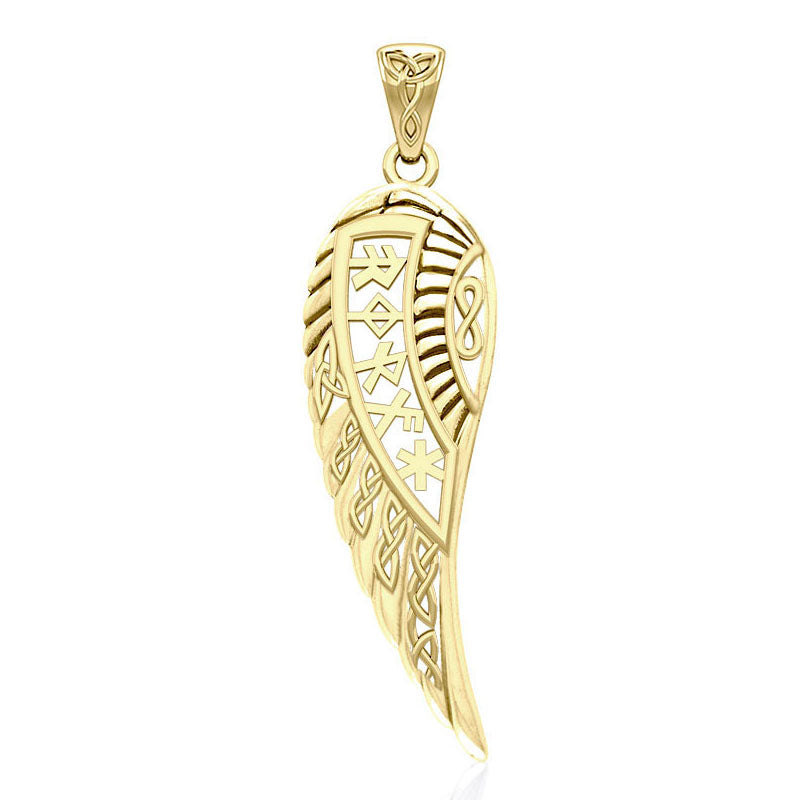Celtic Angel Wings with Rune Symbols Solid Gold Pendant GPD5736