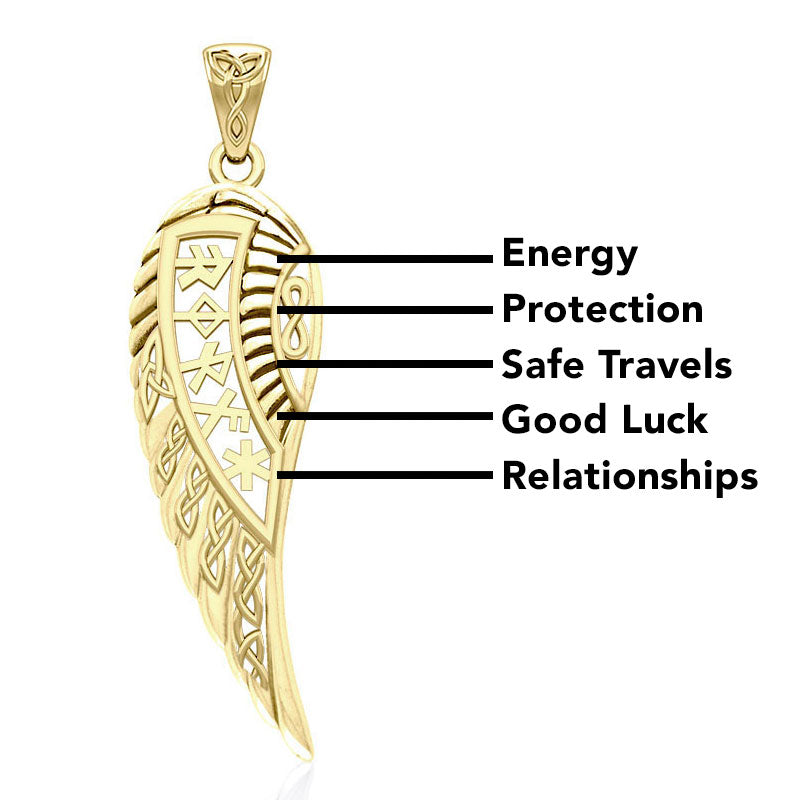 Celtic Angel Wings with Rune Symbols Solid Gold Pendant GPD5736