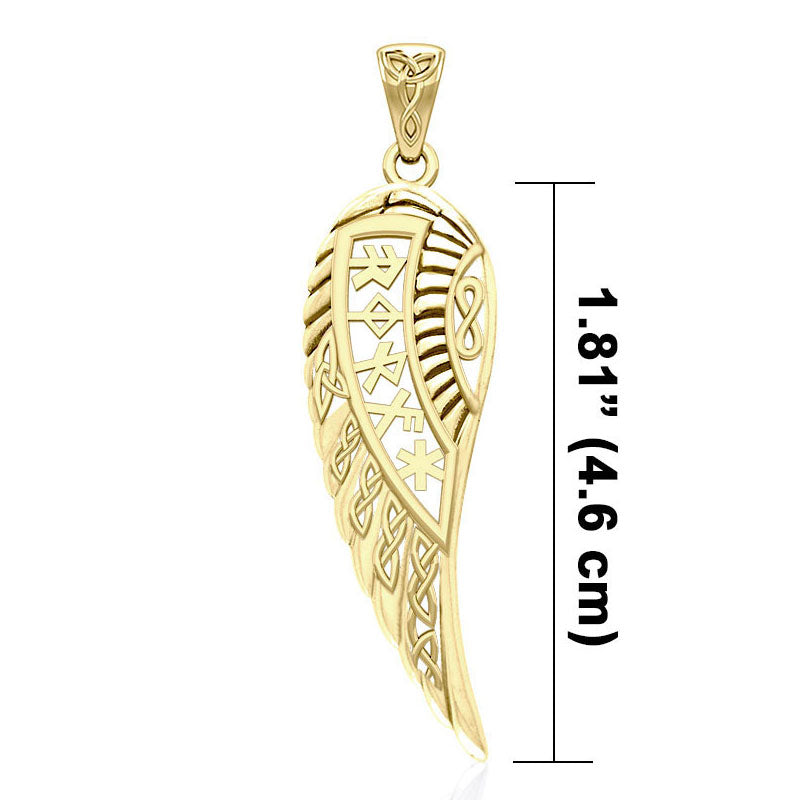Celtic Angel Wings with Rune Symbols Solid Gold Pendant GPD5736
