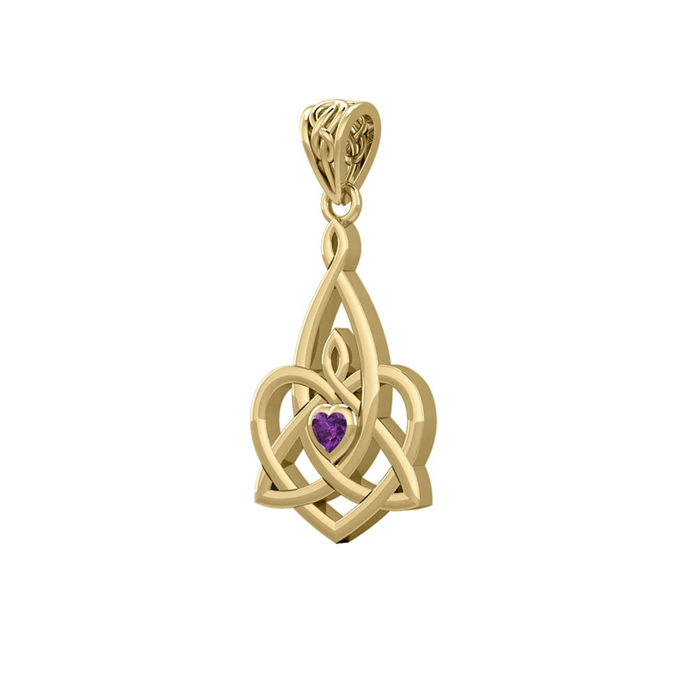 Celtic Motherhood Triquetra or Trinity Heart 14K Yellow Gold Pendant With Gem GPD5784