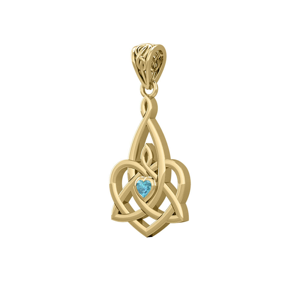 Celtic Motherhood Triquetra or Trinity Heart 14K Yellow Gold Pendant With Gem GPD5784