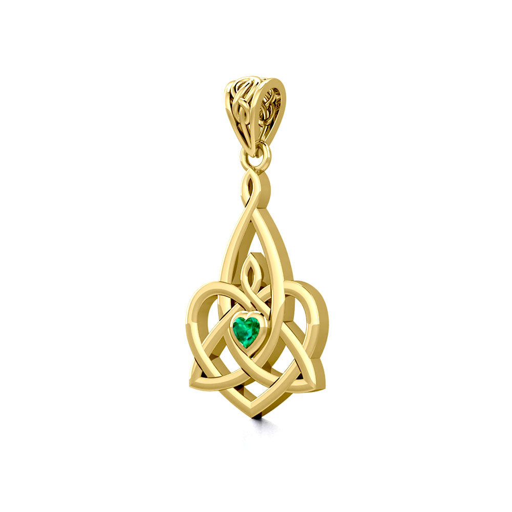 Celtic Motherhood Triquetra or Trinity Heart 14K Solid Gold Pendant With Gem GPD5784