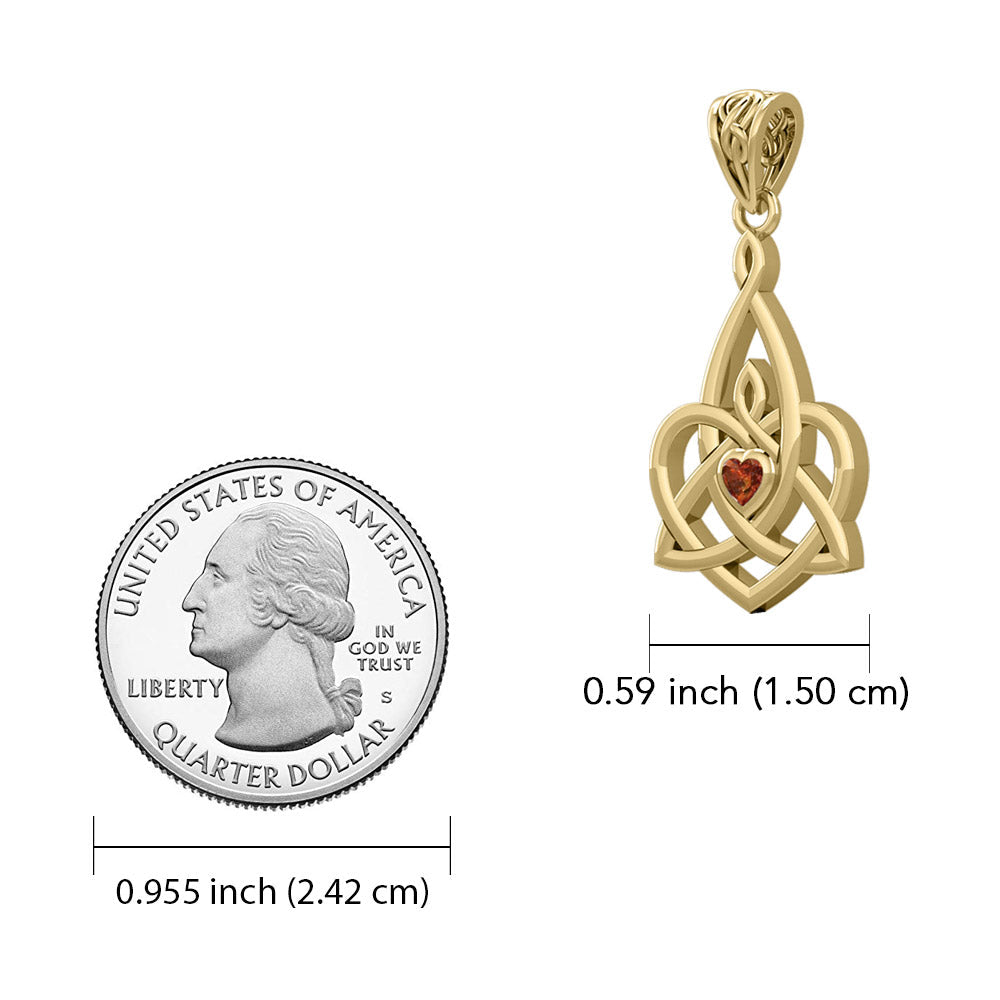 Celtic Motherhood Triquetra or Trinity Heart 14K Yellow Gold Pendant With Gem GPD5784