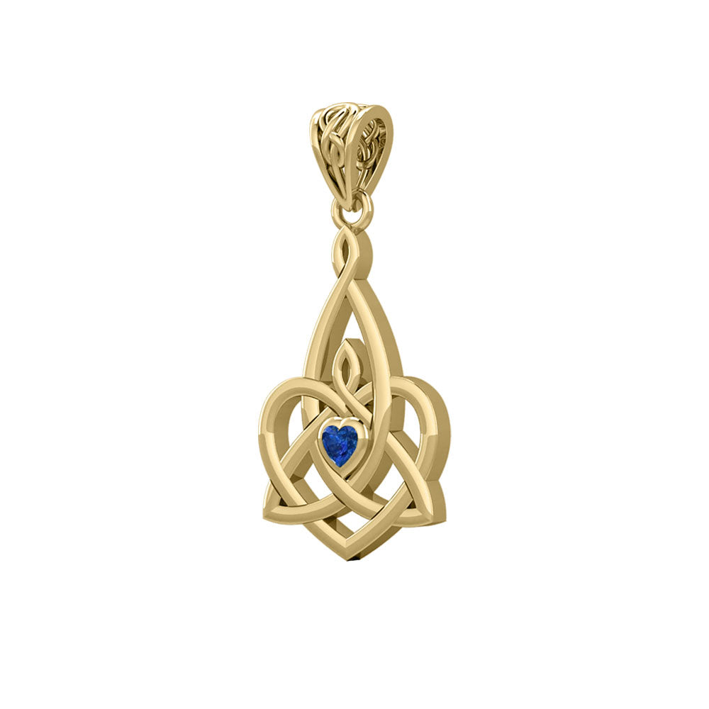 Celtic Motherhood Triquetra or Trinity Heart 14K Yellow Gold Pendant With Gem GPD5784