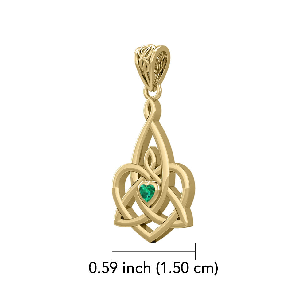 Celtic Motherhood Triquetra or Trinity Heart 14K Yellow Gold Pendant With Gem GPD5784