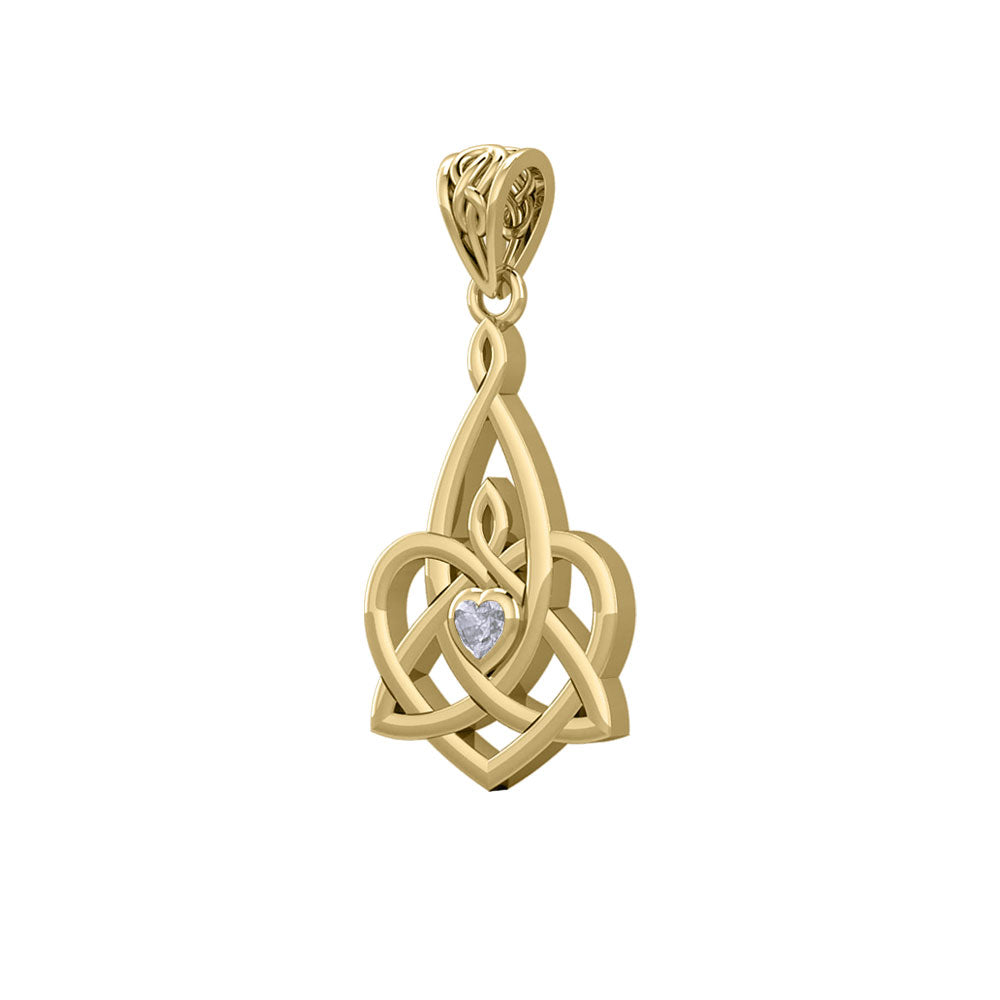 Celtic Motherhood Triquetra or Trinity Heart 14K Yellow Gold Pendant With Gem GPD5784