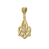 Celtic Motherhood Triquetra or Trinity Heart 14K Yellow Gold Pendant With Gem GPD5784