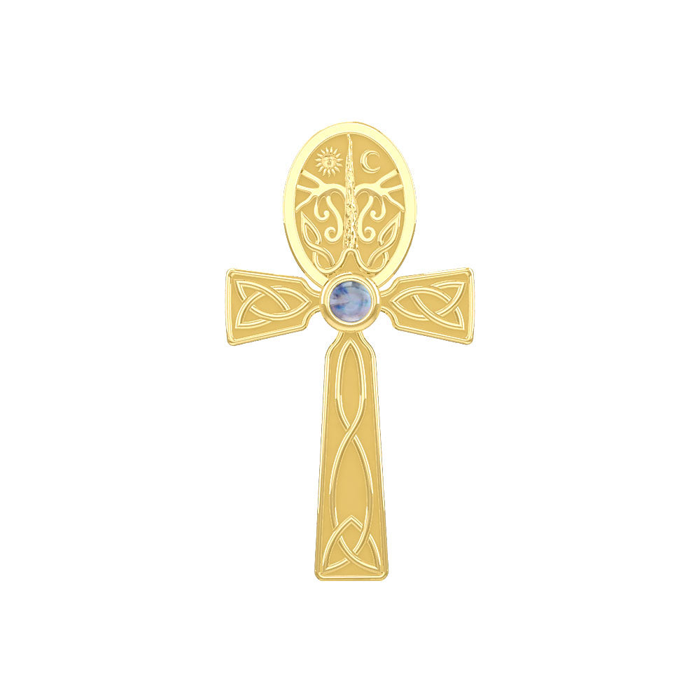 Celtic Ankh Tree of Life 14 K Solid Gold Pendant with Gem GPD5813