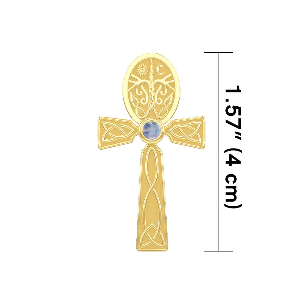 Celtic Ankh Tree of Life 14 K Solid Gold Pendant with Gem GPD5813
