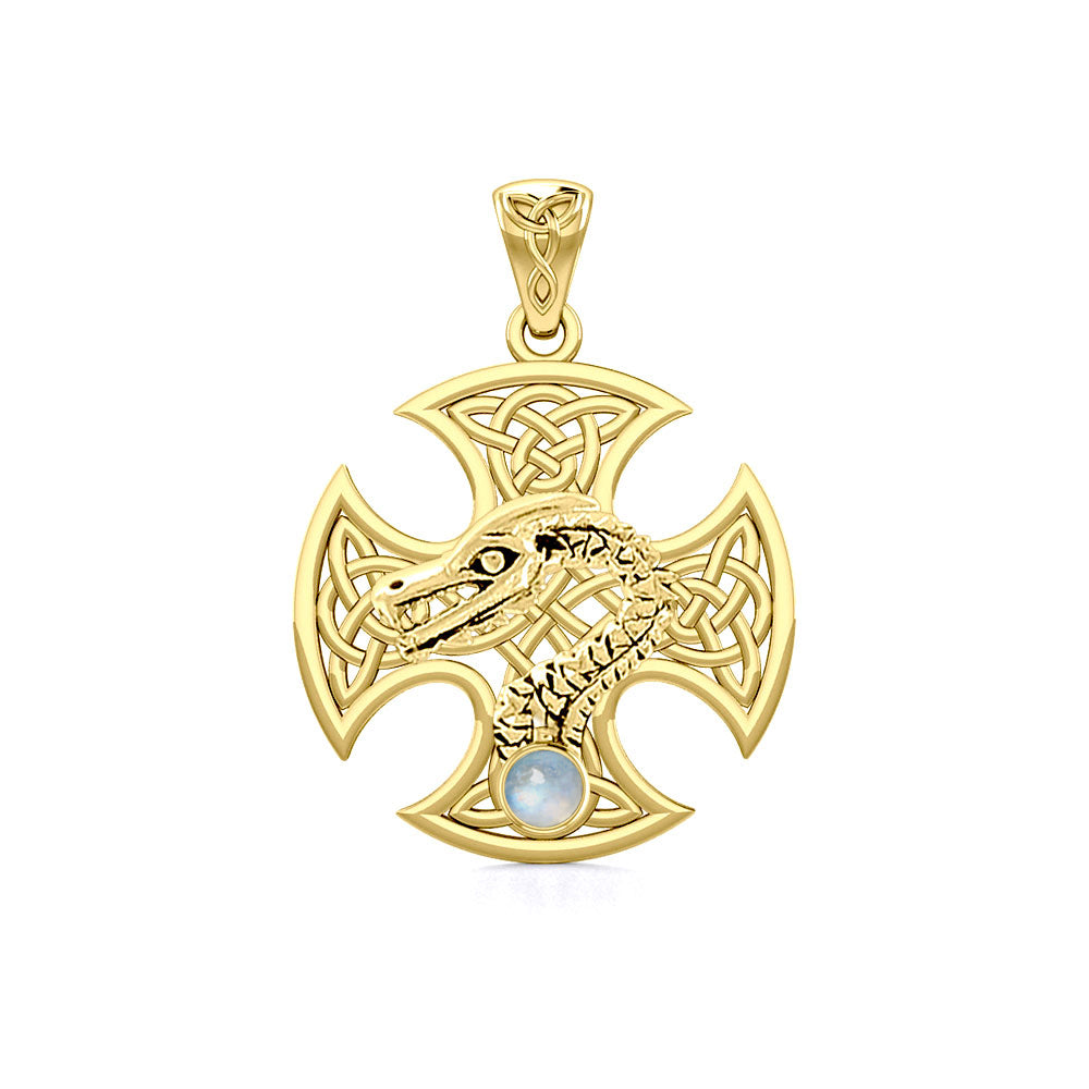 Dragon with Celtic Cross Solid Gold Pendant GPD5818